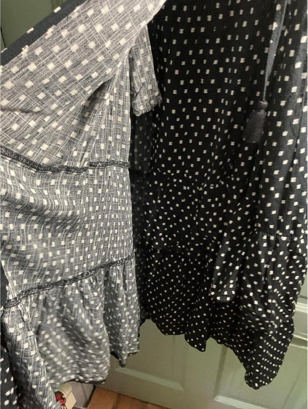 Knox Rose Black & White Dot Print Wrap Dress Size L Puff Sleeve Tiered Midi - Picture 8 of 11
